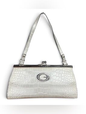 Y2K Guess Croc Leather Rhinestone G Logo Kisslock Shoulder Bag Handbag Purse